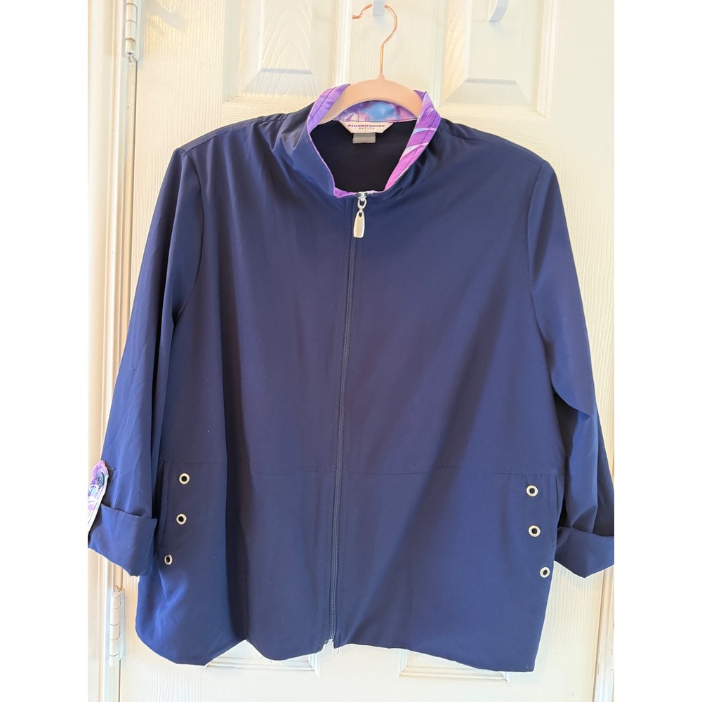Allison Daley Petite Navy Blue 3/4 Sleeve Zip Up Jacket Size 16P
